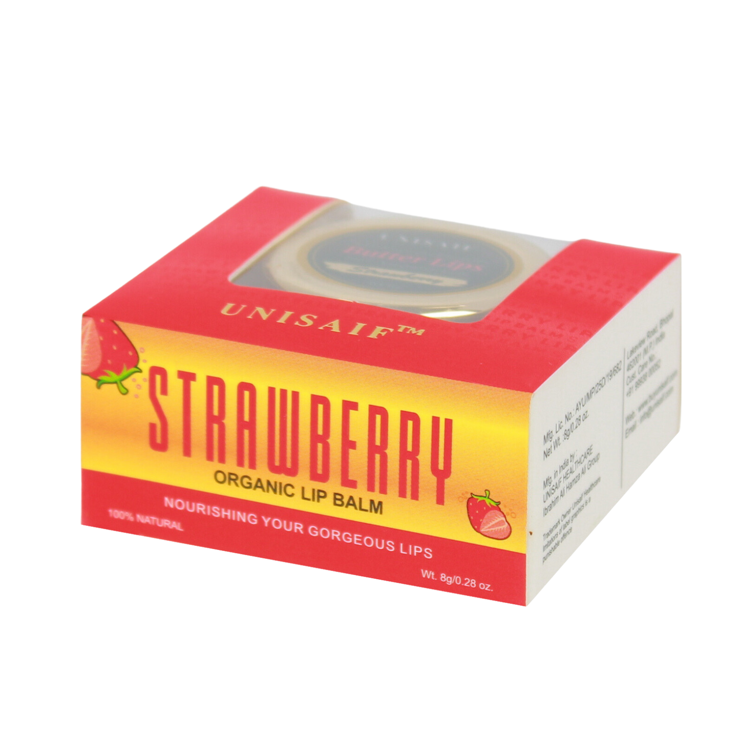 Strawberry Organic Lip Balm 8g | 100% Natural & Mineral Oil Free